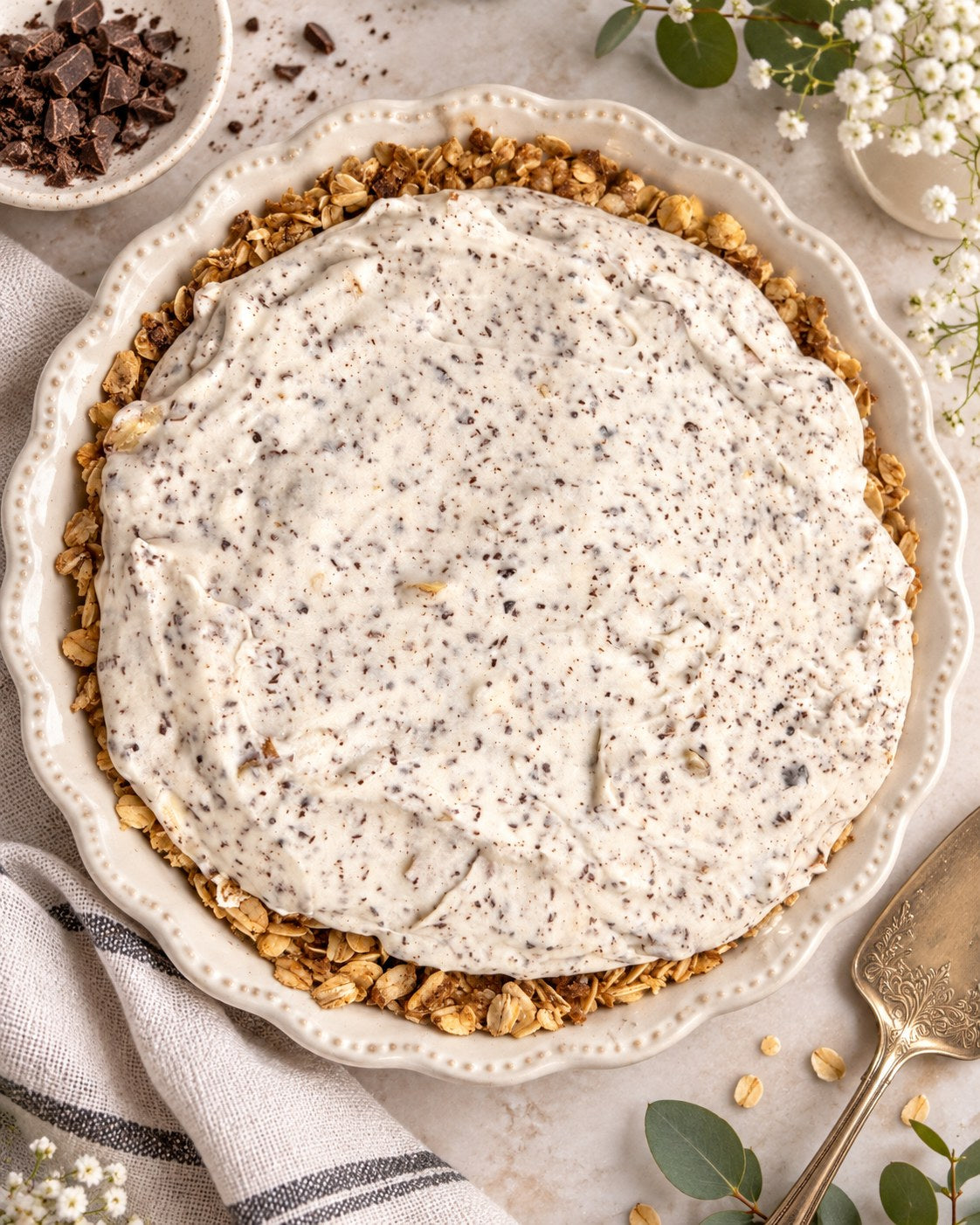 Chocolate chip pie with oatmeal crust