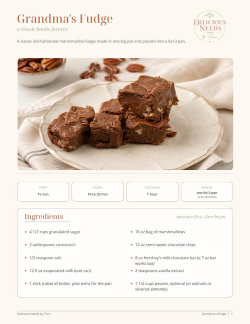 Page 1 of the Grandma's Fudge printable recipe PDF